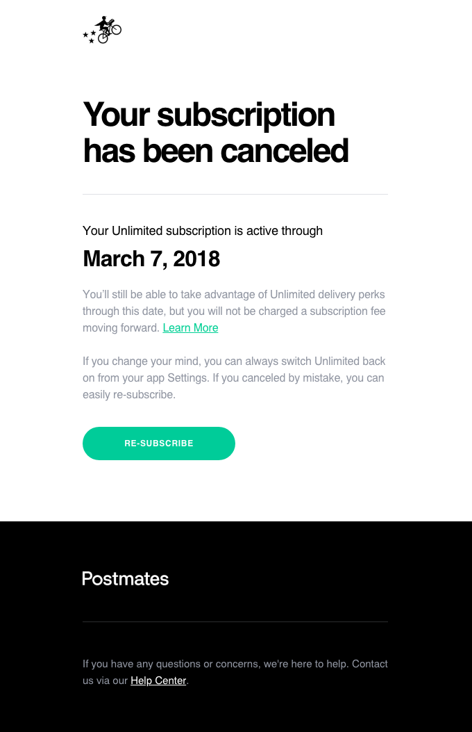 Cancellation Email from Postmates