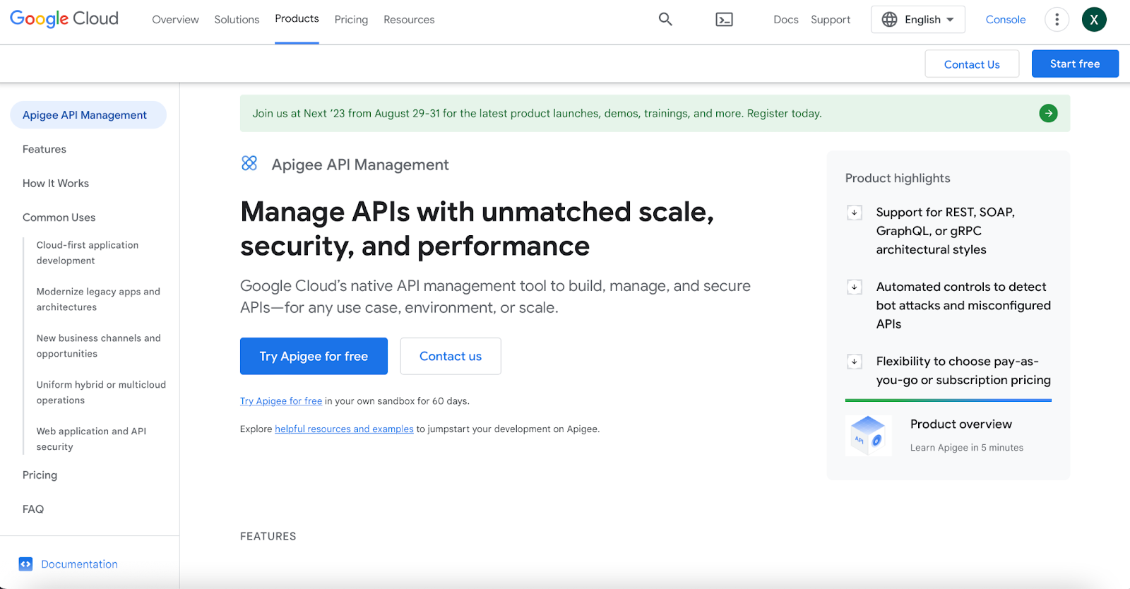 API management tool, Apigee Google Cloud