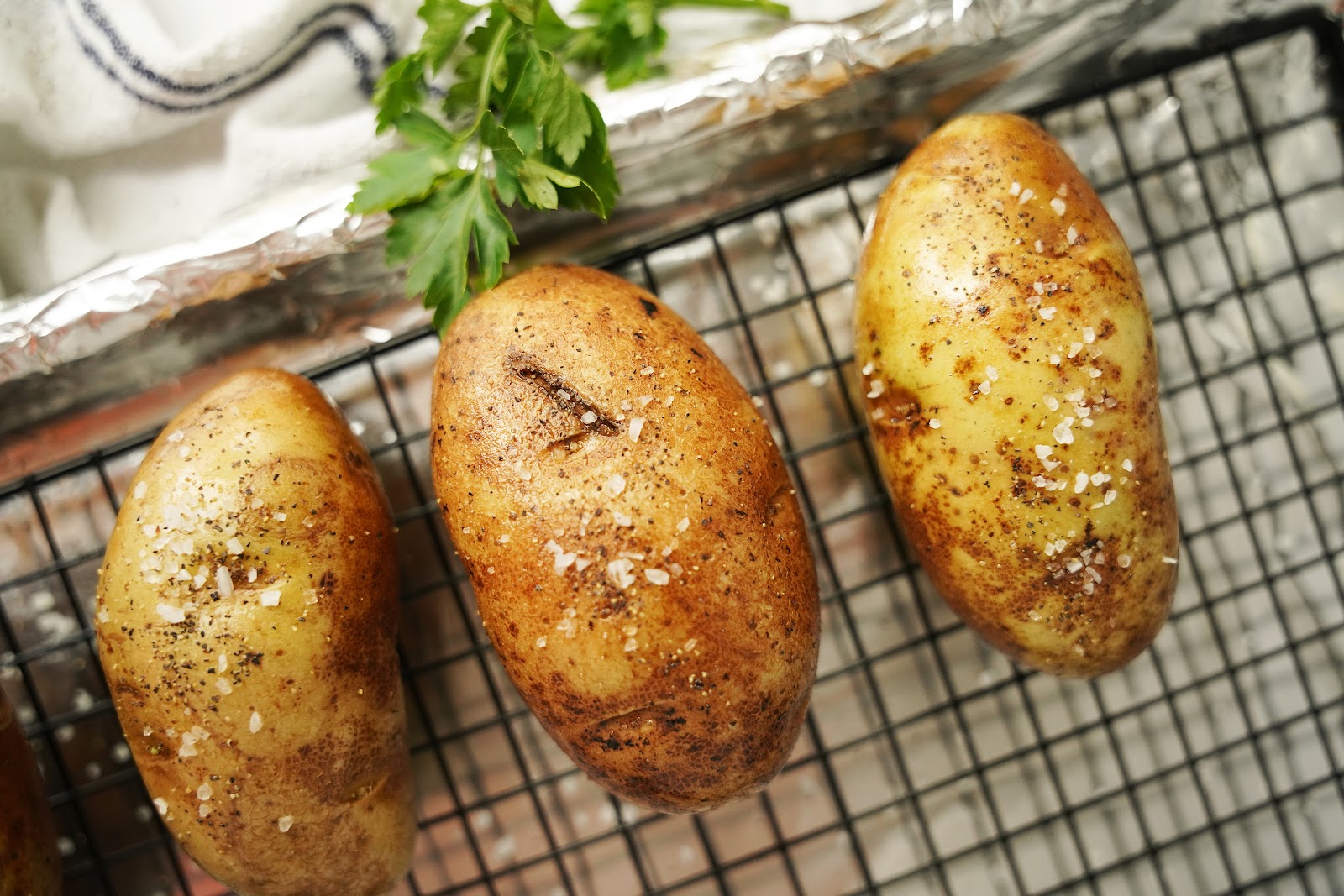 Bake potatoes at 400℉ for 45 minutes.