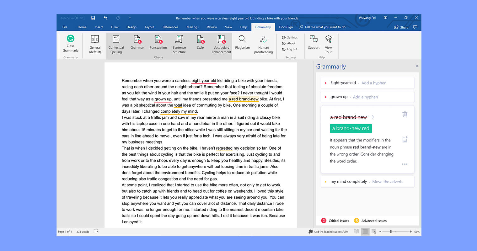 Microsoft Office Plug-in for Grammarly