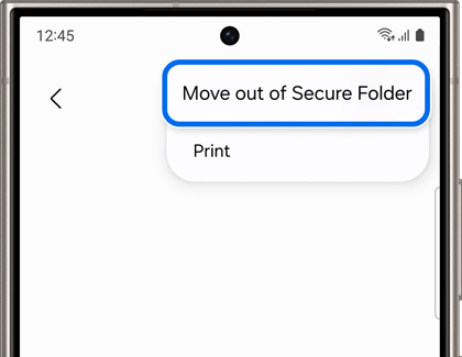 Move out of Secure Folder option highlighted on a Galaxy phone