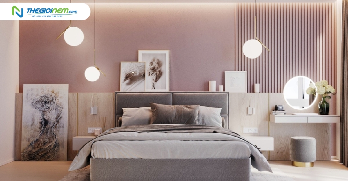 Tường màu hồng nên chọn ga giường màu gì nổi bật?