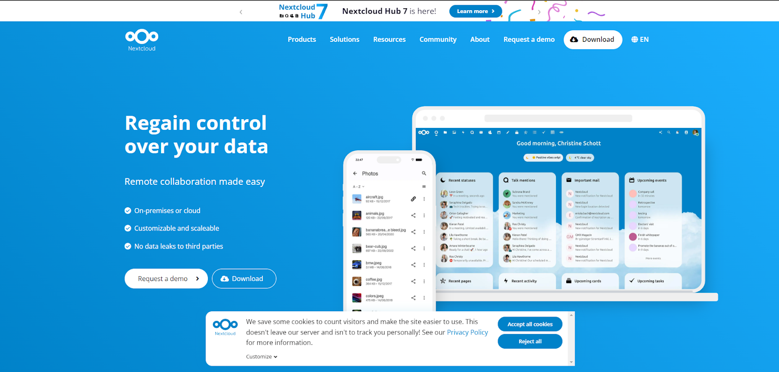 A screenshot of Nextcloud's website