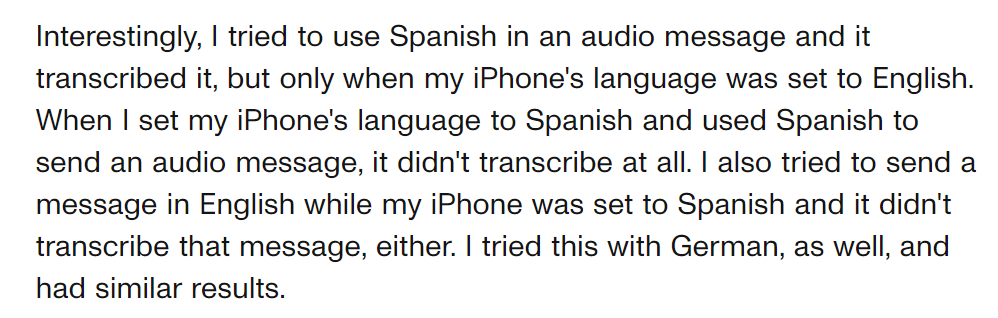 Highlight from an article by CNET about iPhone transcription