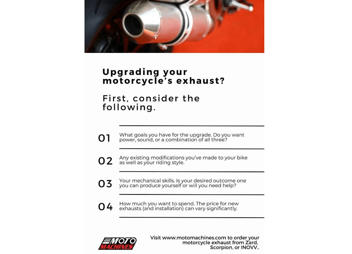 Screenshot of a guide for choosing a motorcycle exhaust.