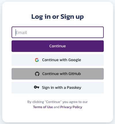 Pangea AuthN login form with Passkeys enabled