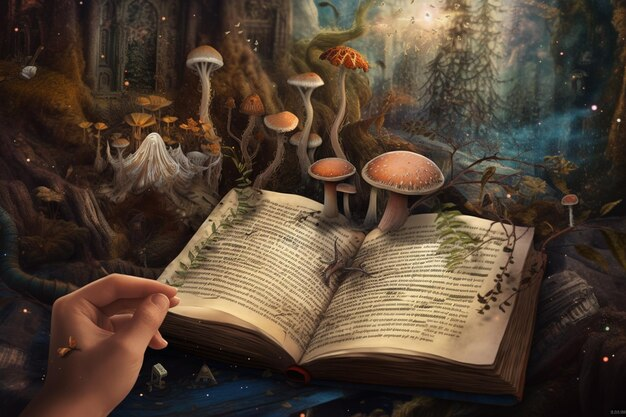 Concept Image of Someone Holding a Book and Feeling Its Imaginative World