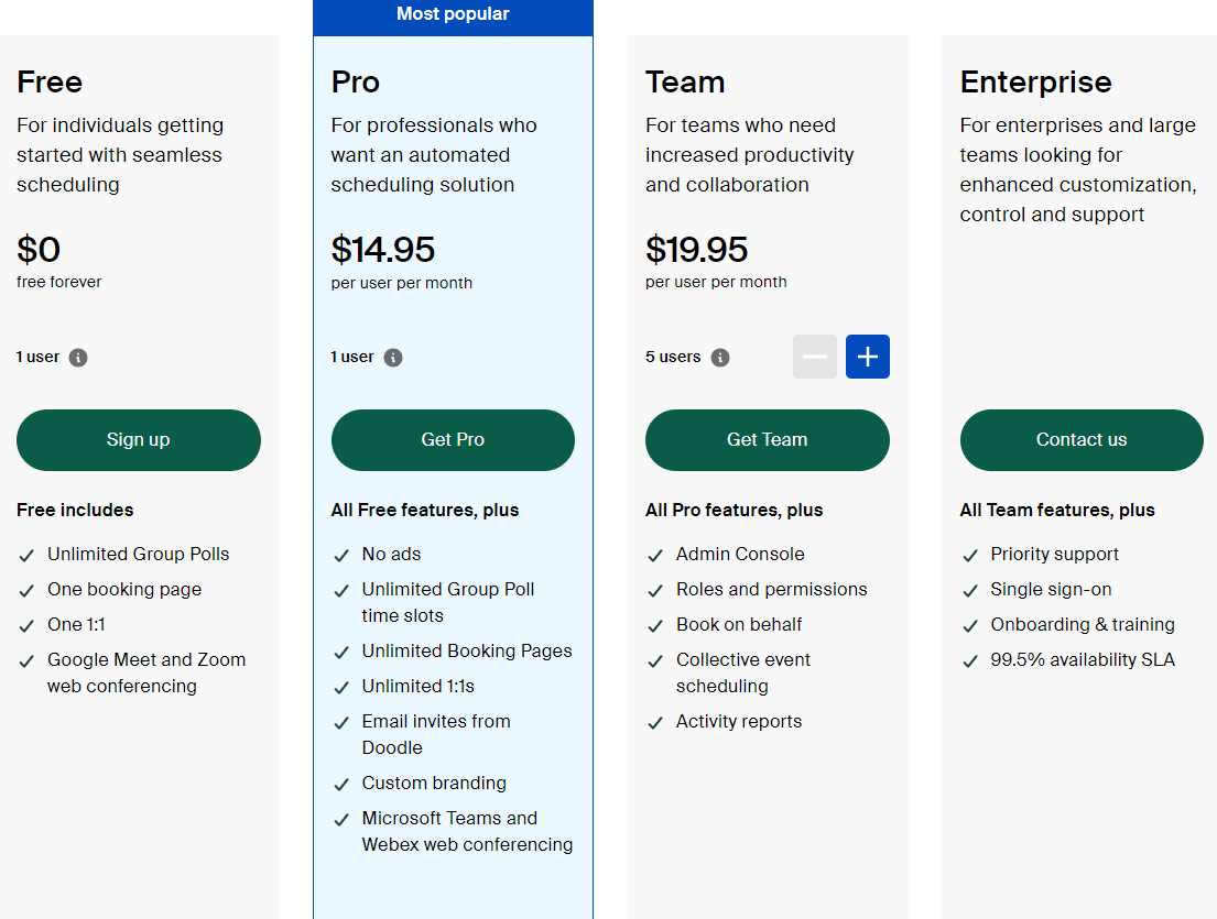 Doodle Pricing Plans