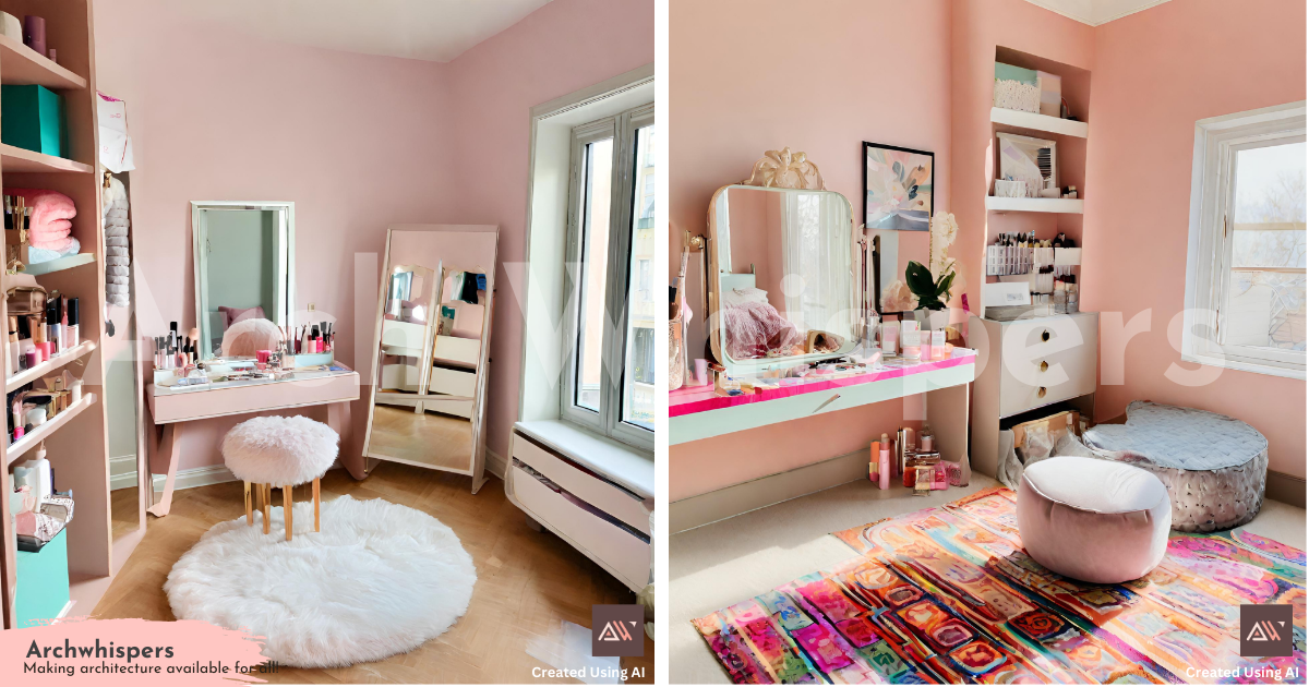 A Modern Girls Bedroom With a Vanity Area & Dressing Tables