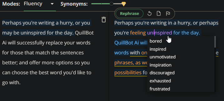 QuillBot Ai rewording and improve vocabulary 