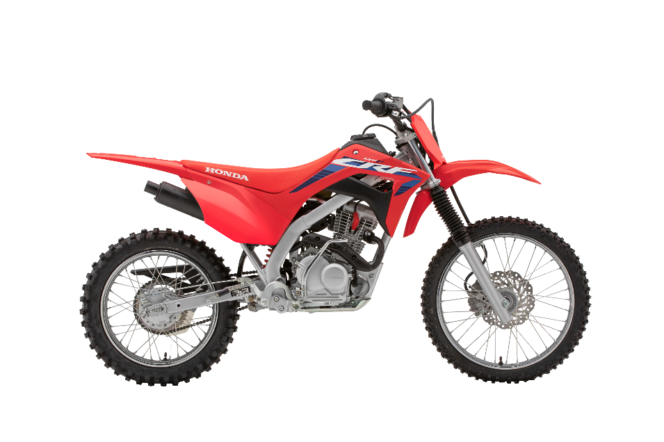 A red dirt bike with black background

Description automatically generated