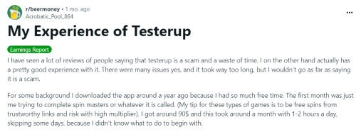 A person on Reddit shares their honest opinion on the matter of “Is Testerup legit?”