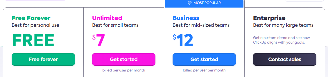 ClickUp pricing plans