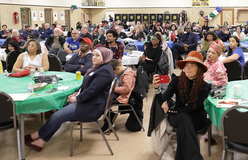 Image of a crowded room for Rashida's campaign launch