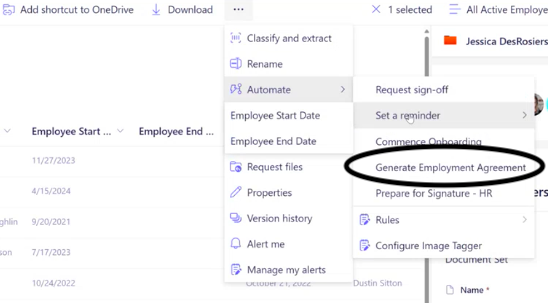 Automating employment agreement creation