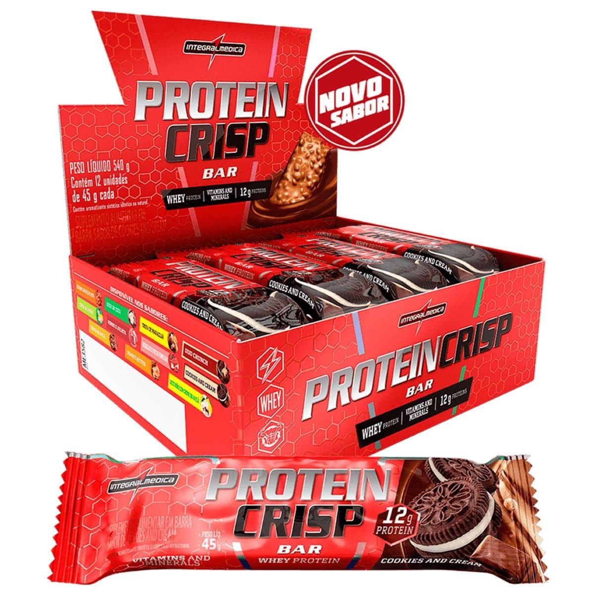 Protein Crisp Bar - 12 Unidades 45g Cookies And Cream - IntegralMédica