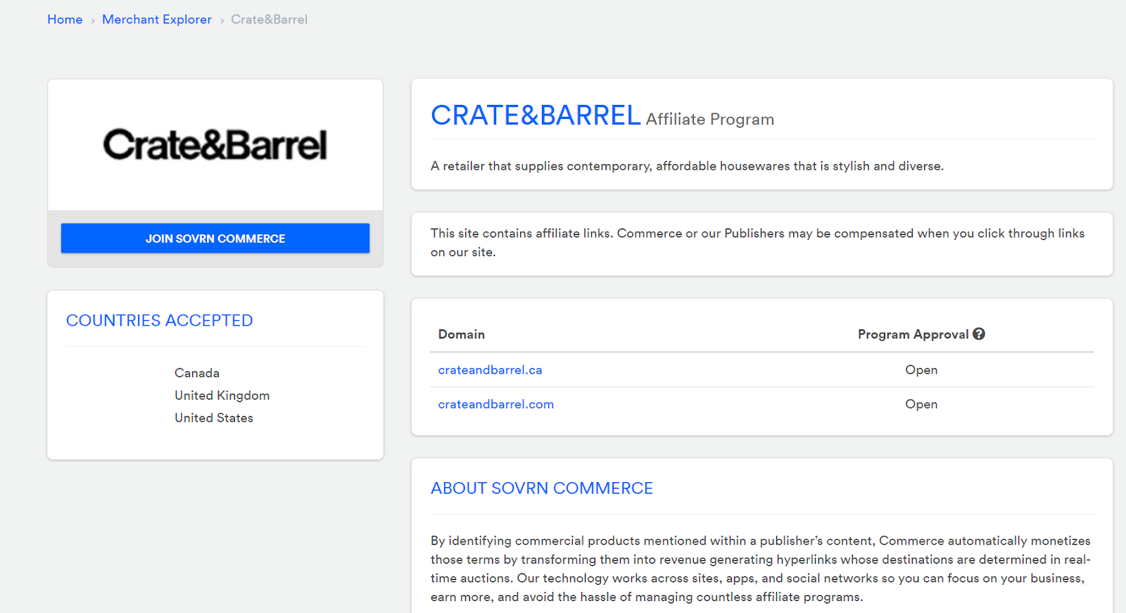 Crate & barrel affiliate program home page