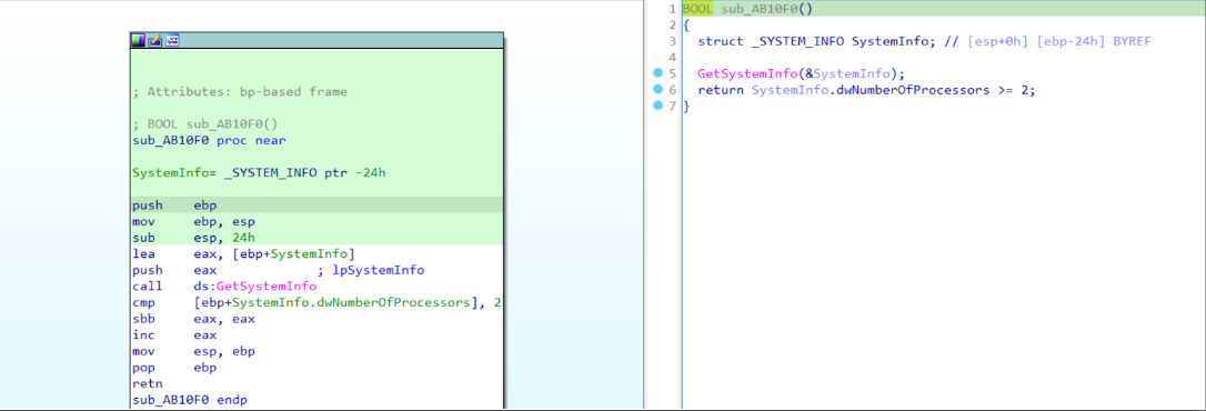 Figure 3 - Call to GetSystemInfo for Processors’s checks