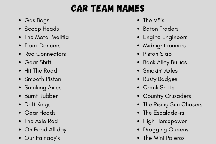 Car Team Names