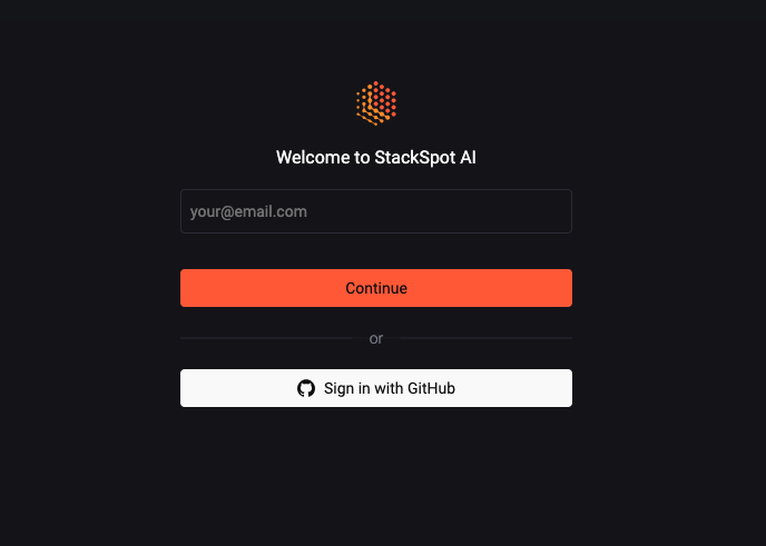 Imagem da tela de autenticação da plataforma StackSpot AI.
