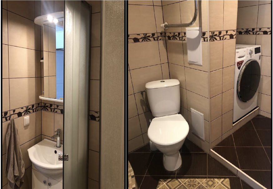 A bathroom with a toilet and a urinalDescription automatically generated with medium confidence