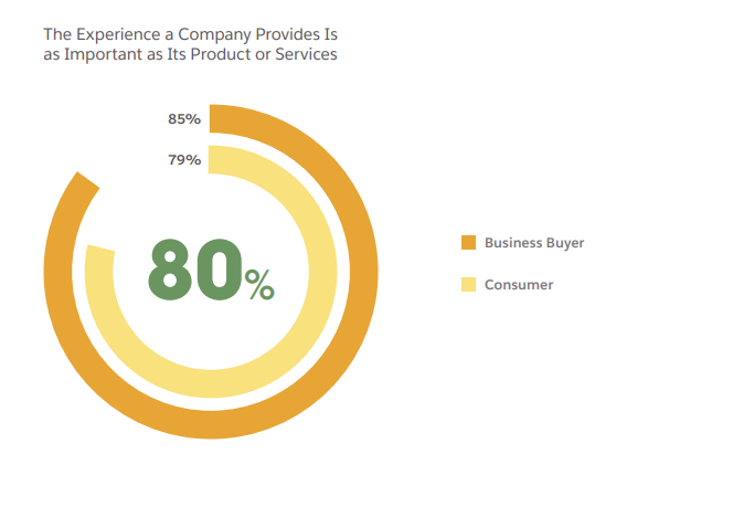 A chart showing that 85% of business buyers and 79% of consumers say the experience a company provides is as important as its products or services.