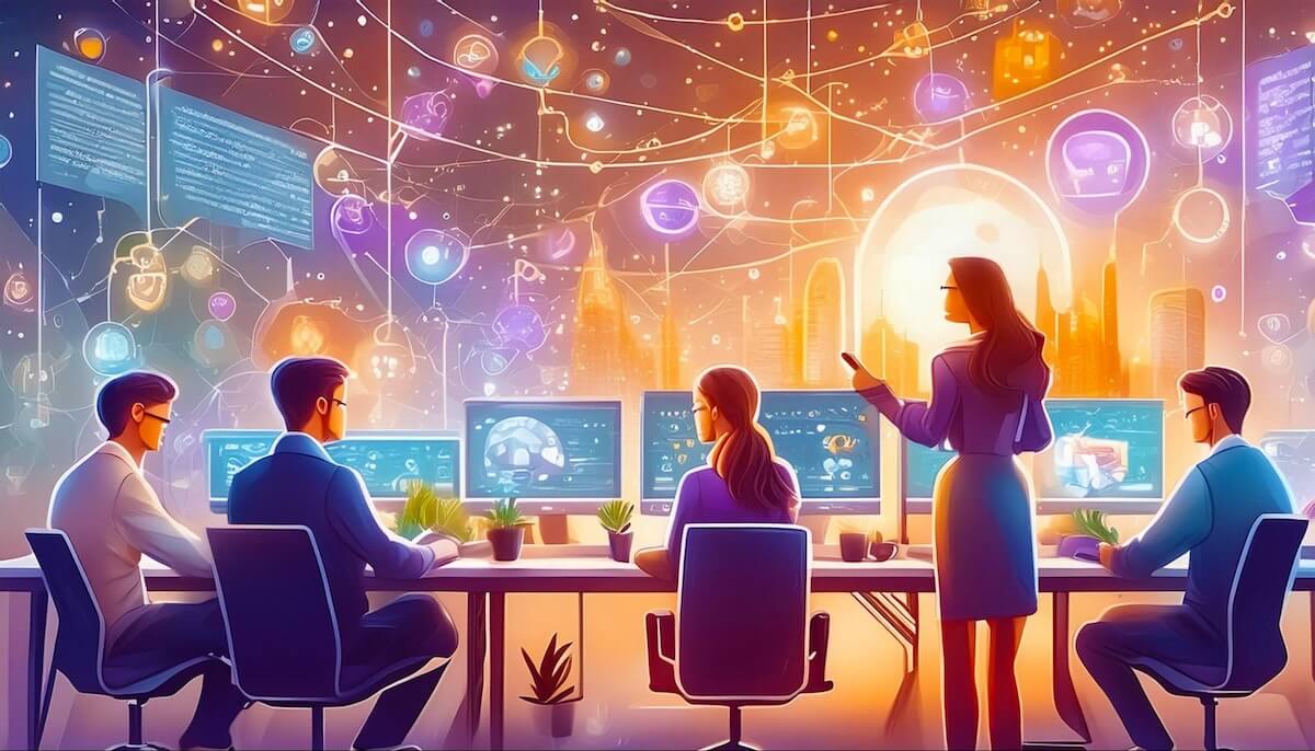AI integration: illustration of employees using their computers