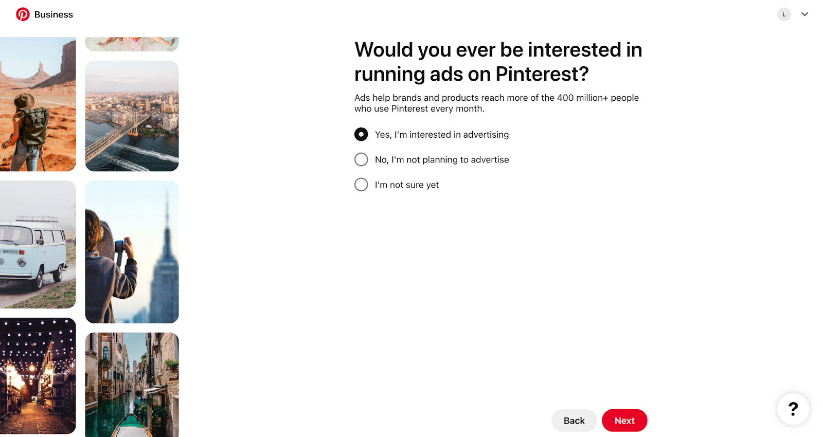 how to confirm your wordpress website on pinterest, choose whether you want to run ads or not.
