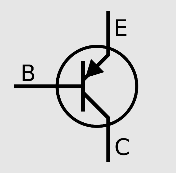 Símbolo transistor, um dos componentes de um circuito elétrico