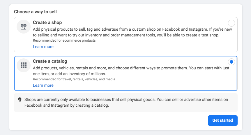 Create a catalog for Facebook product feed template