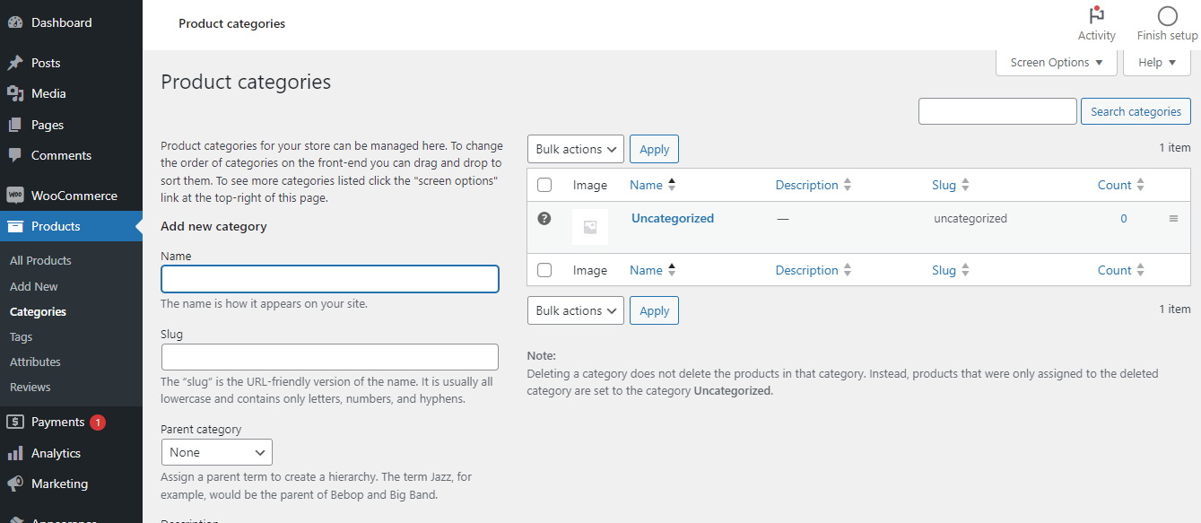 Adding categories