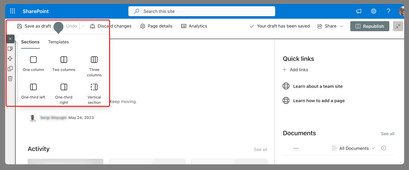 layout of sharepoint site