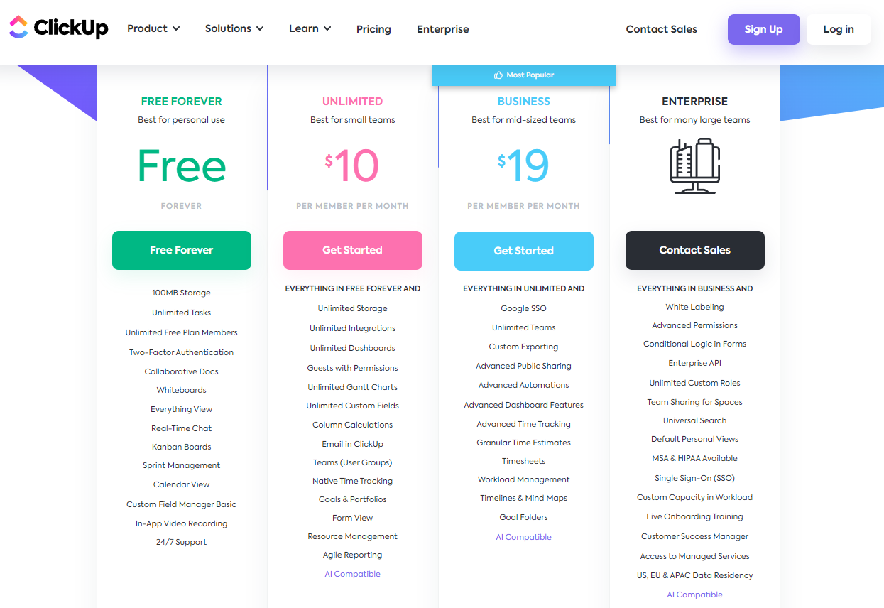 ClickUp Pricing Plans