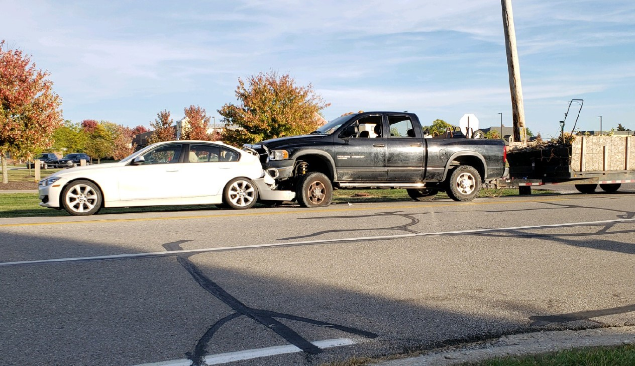 truck car rear end accident, complex car accident scene in indiana