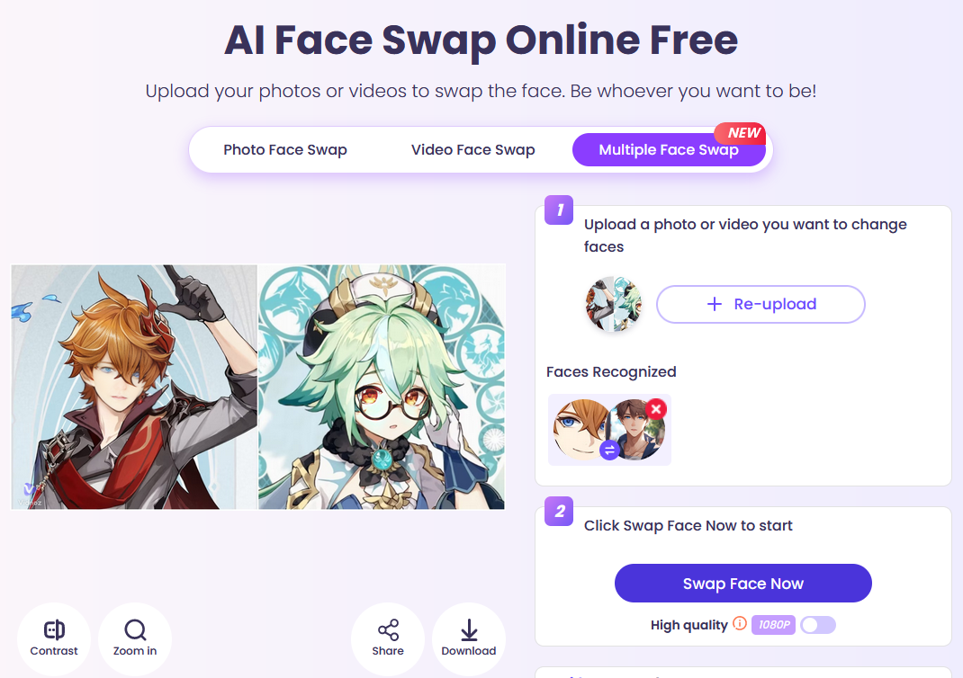 Random Genshin Character Through Face Swap by Vidnoz AI Multiple Face Swap