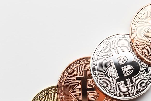 Close-up of bitcoin in different colors