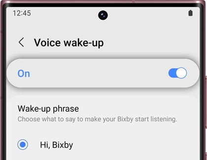 Bixby Voice wake-up On switch highlighted and activated on a Galaxy phone