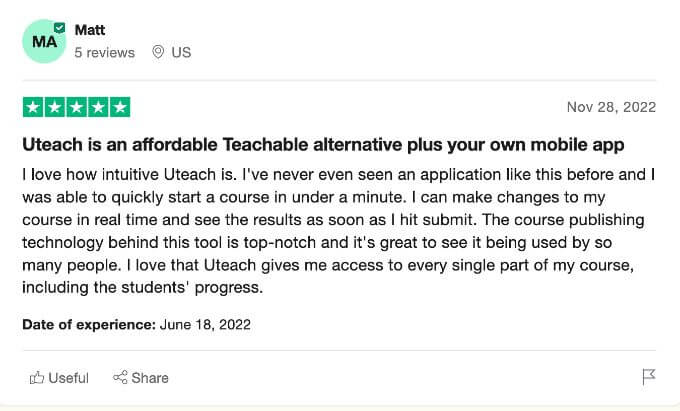 Uteach review on Trustpilot