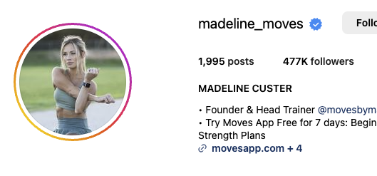  Screenshot of Madeline’s Instagram account