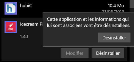 confirmation de la désinstallation 