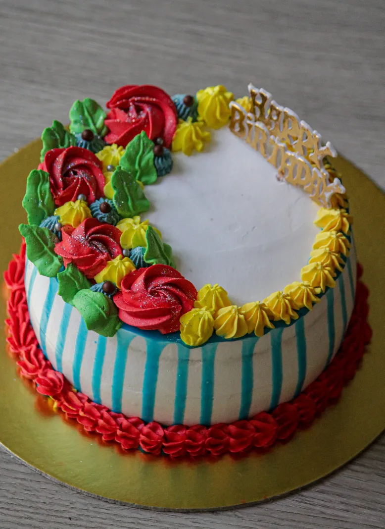 A floral birthday cake. 