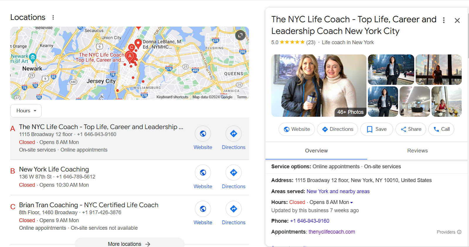 google my business for life coach