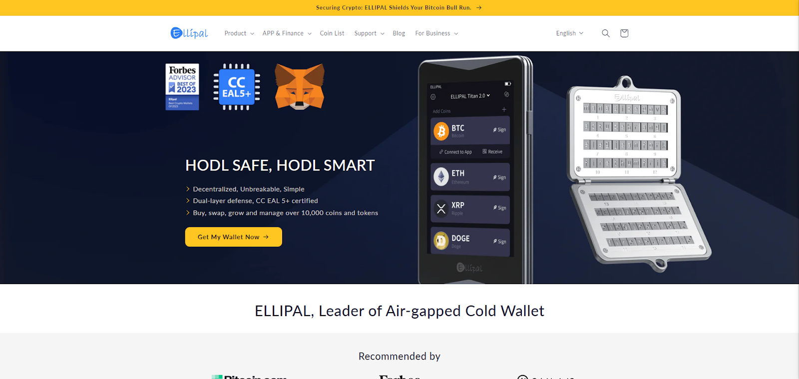 A screenshot of Ellipal's website