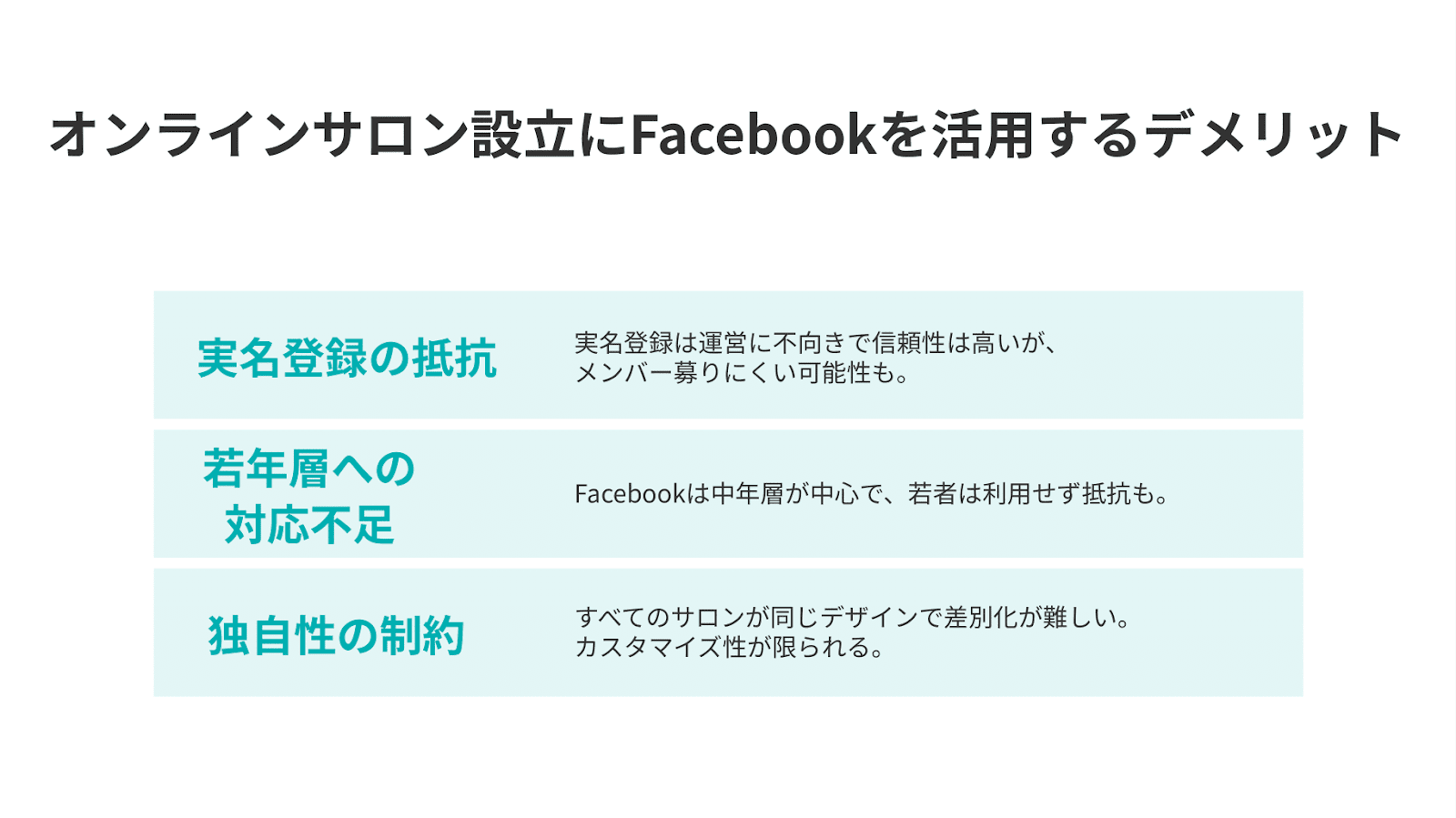 オンラインサロン設立にFacebookを活用するデメリット