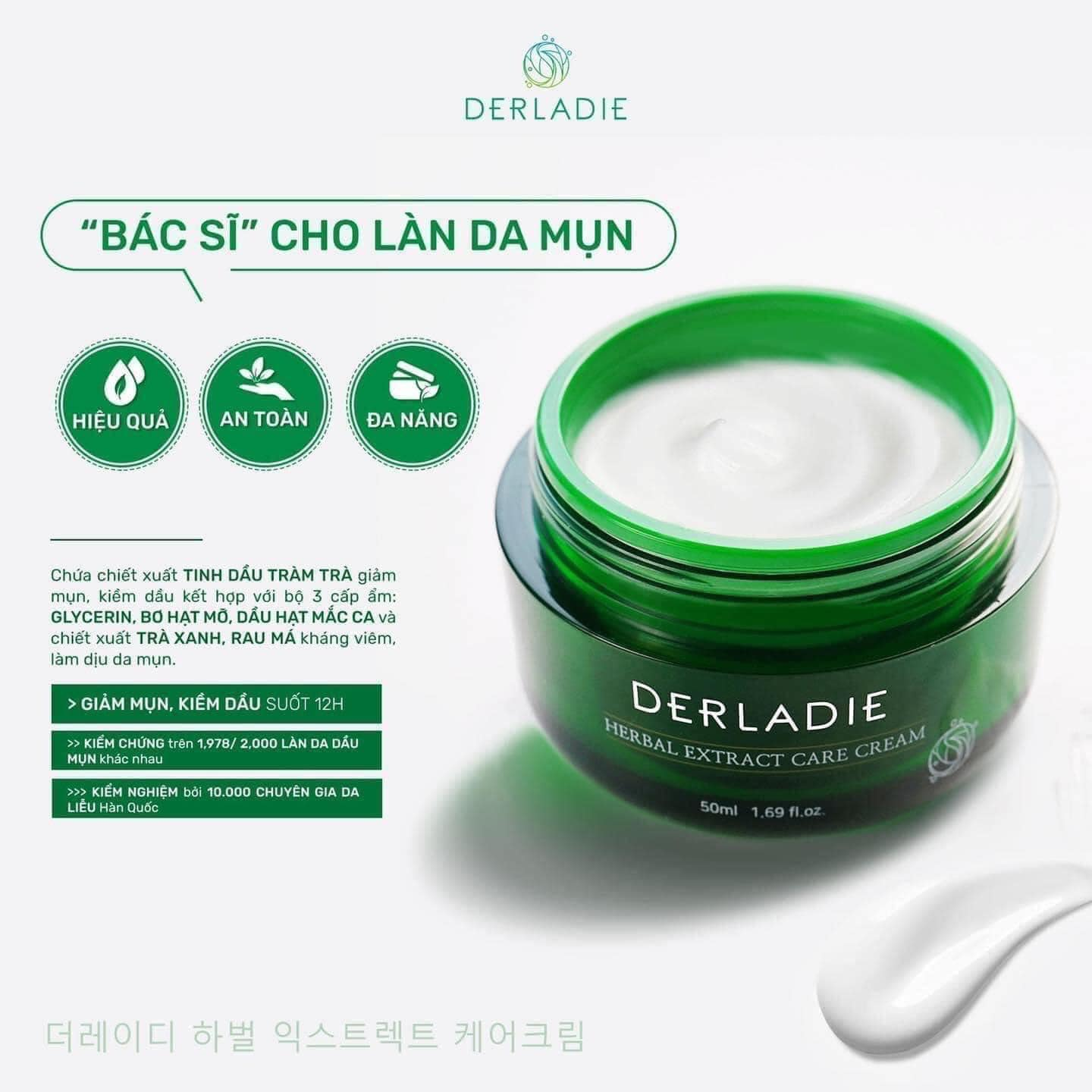 Kem dưỡng ẩm cho da dầu mụn Derladie Herbal Extract Care Cream