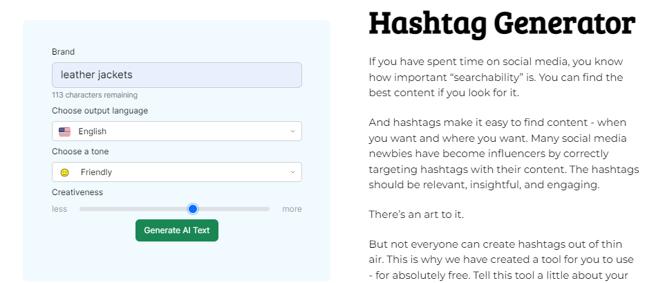 Input of Content Gorilla's Hashtag Generator