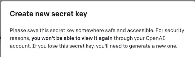 Create new secret keyの詳細画面