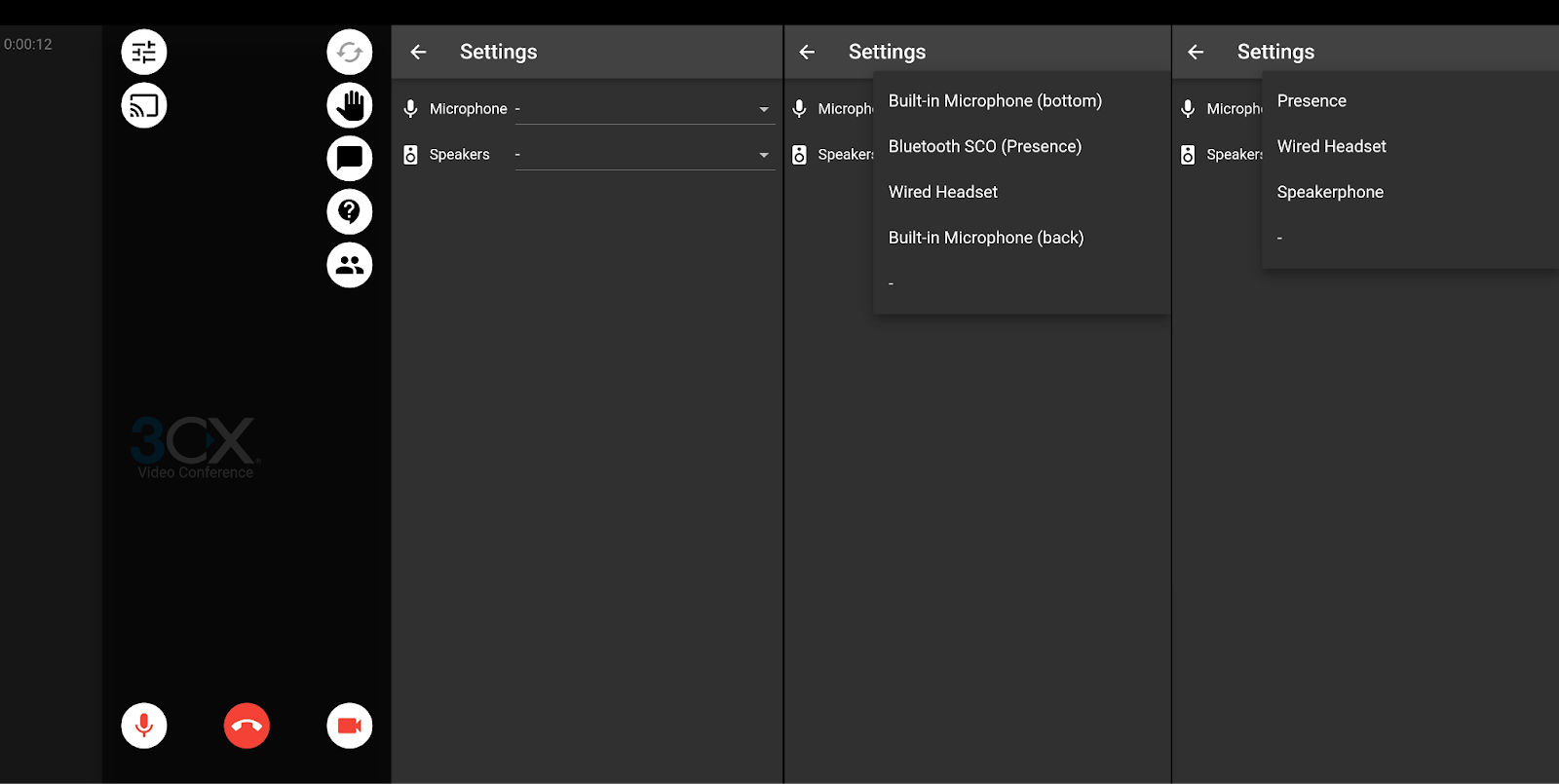 Captura de tela das configurações do aplicativo 3CX Meet Mobile