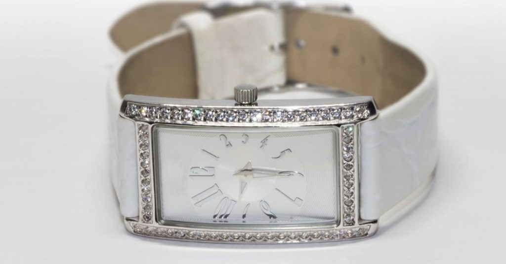 White Wrist Watch with Diamonds