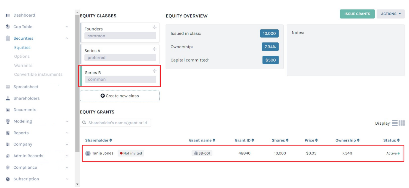 equity class series B